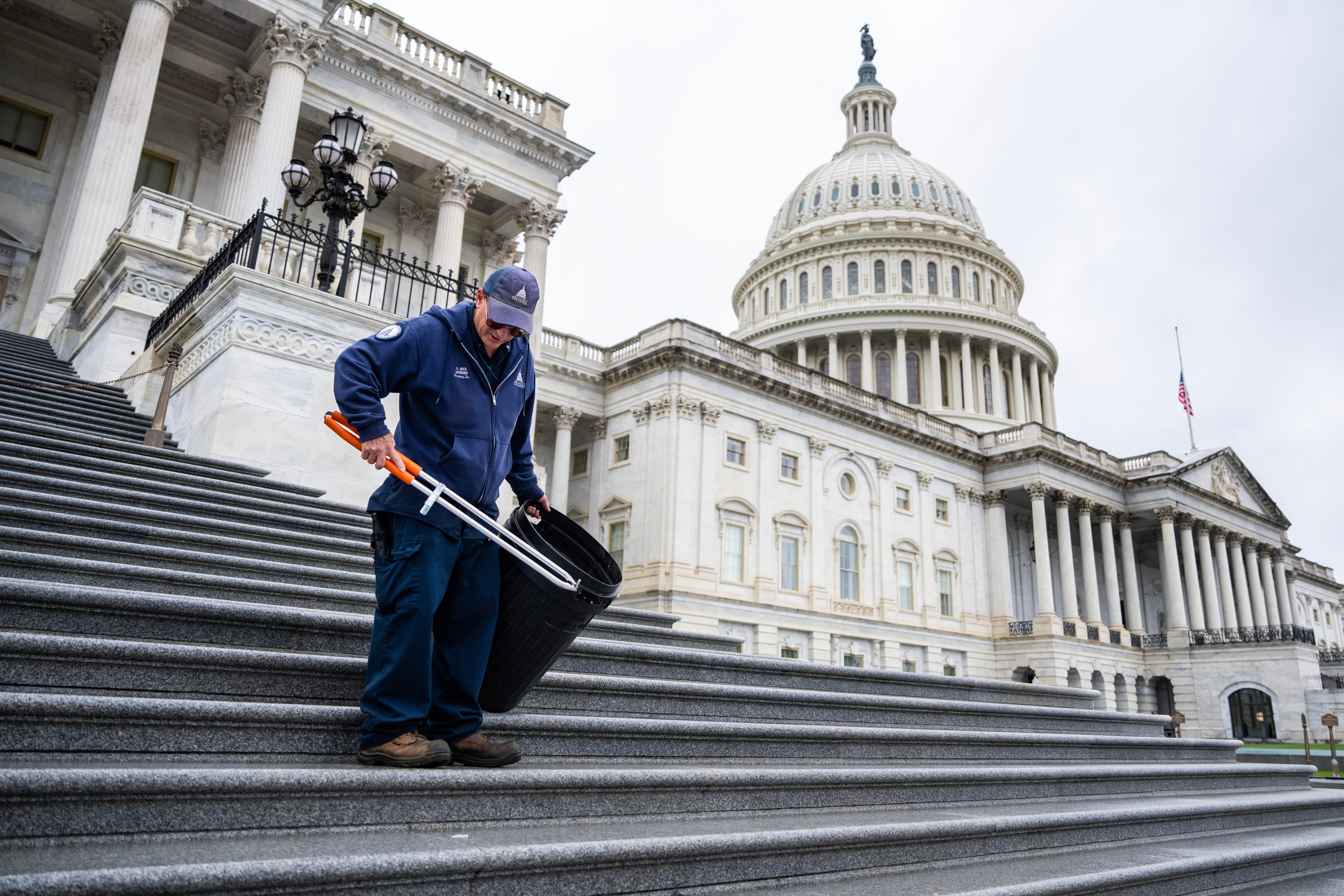 Federal worker on the Capitol steps