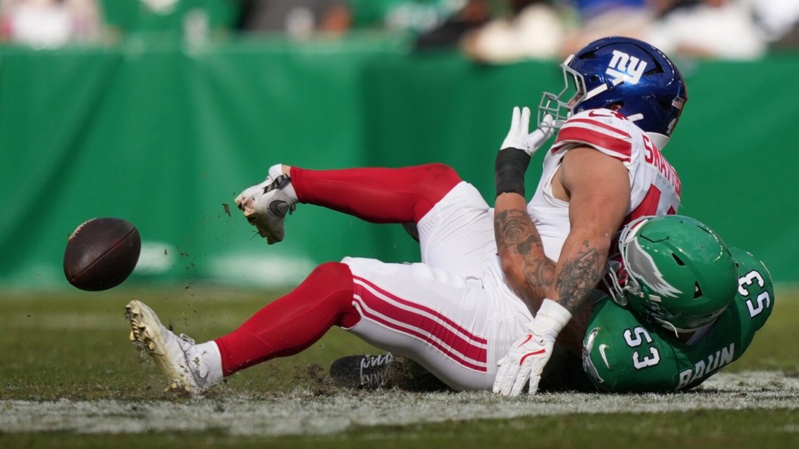 Giants’ Cam Skattebo carted off field with right ankle injury