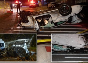 High-speed Mercedes, motorcycle crash kills 2 just off NYC parkway: cops