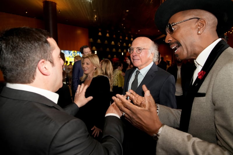 LOS ANGELES, CALIFORNIA - JANUARY 30: (L-R) Jeff Schaffer, Larry David, and J.B. Smoove attend the Curb Your Enthusiasm Season 12 premiere at DGA Theater Complex on January 30, 2024 in Los Angeles, California. (Photo by Jeff Kravitz/FilmMagic for HBO)