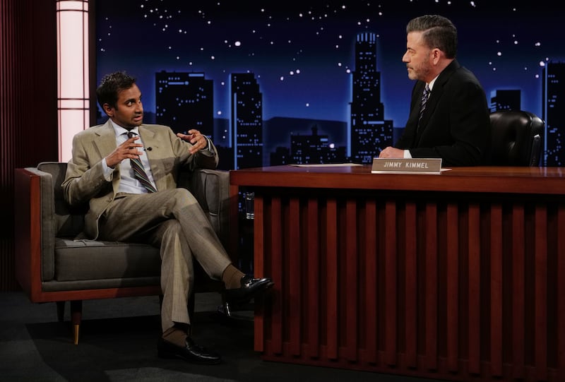 JIMMY KIMMEL LIVE! "Jimmy Kimmel Live!" airs every weeknight at 11:35 p.m. ET and features a diverse lineup of guests that include celebrities, athletes, musical acts, comedians and human interest subjects, along with comedy bits and a house band. The guests for Monday, October 6 included Seth Rogen & Aziz Ansari ("Good Fortune") and musical guest Nathaniel Rateliff & The Night Sweats. (Disney/Randy Holmes)