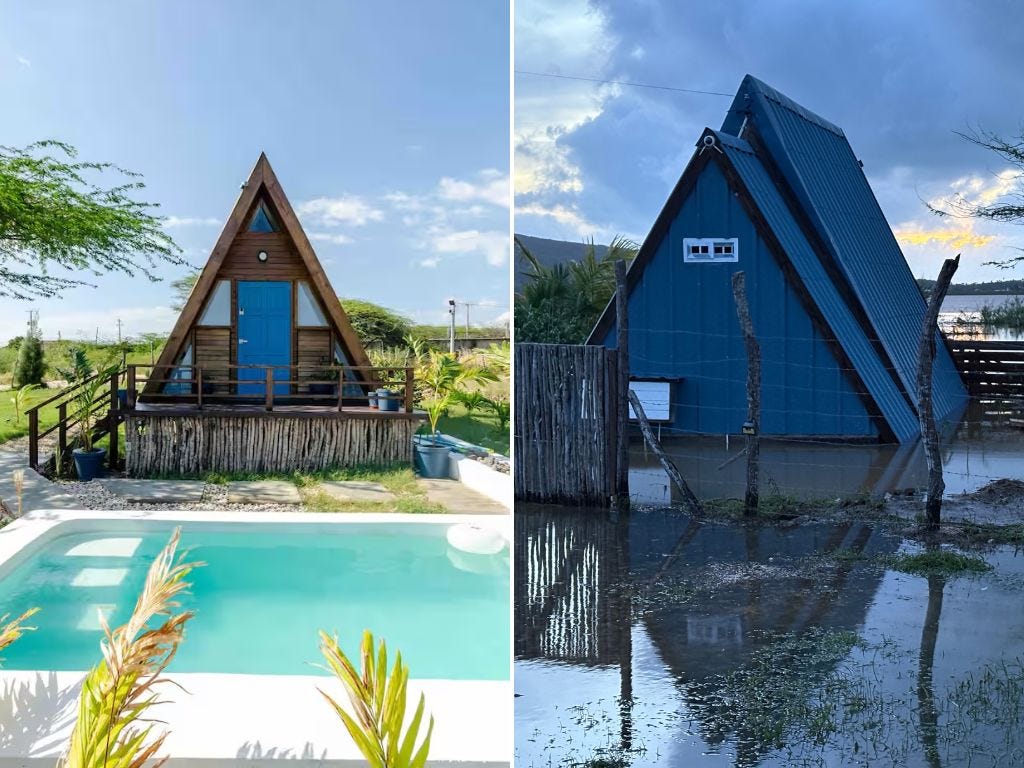 Jordan Senior's cabin in Jamaica is now knee-deep in floodwaters after Hurricane Melissa.