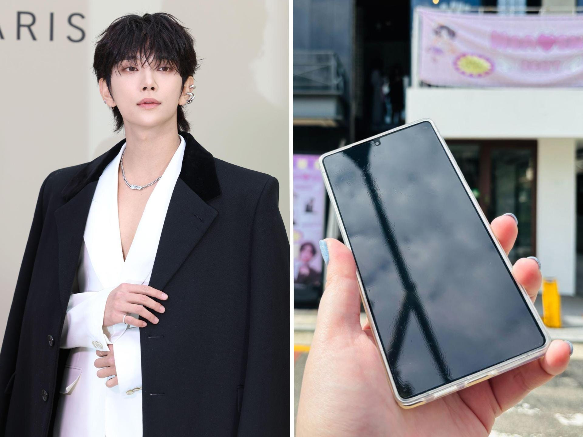 A composite image of SVT's Joshua Hong and a hand holding a Samsung Galaxy S25 Ultra.