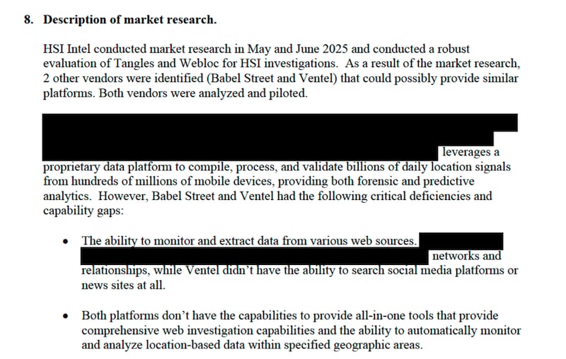 A screenshot from the procurement document published by 404 Media.