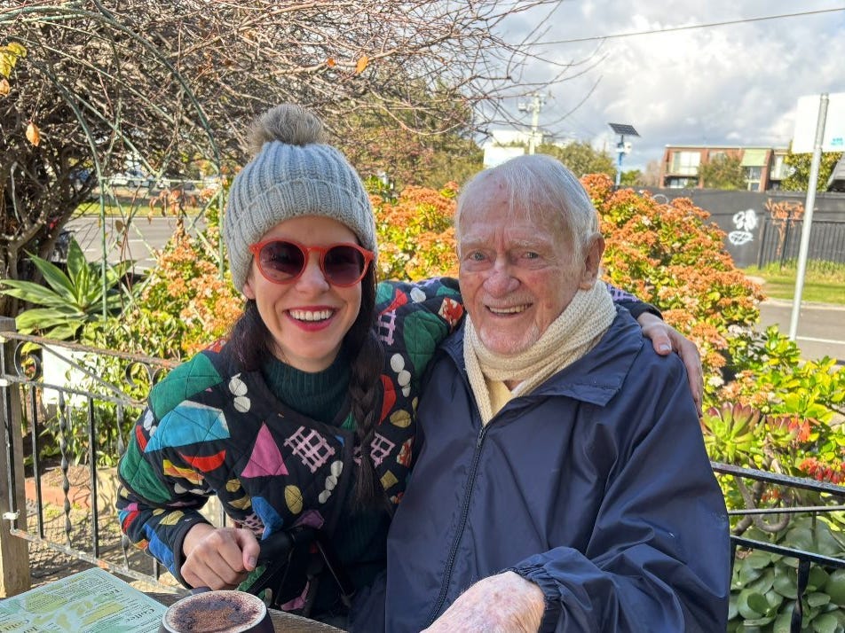 Melissa Noble and Bryan Hipwell celebrating his 97th birthday.