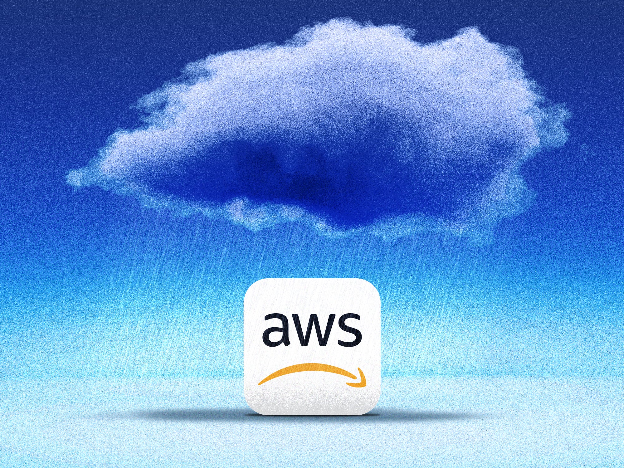 A cloud raining on an AWS app that is frowning