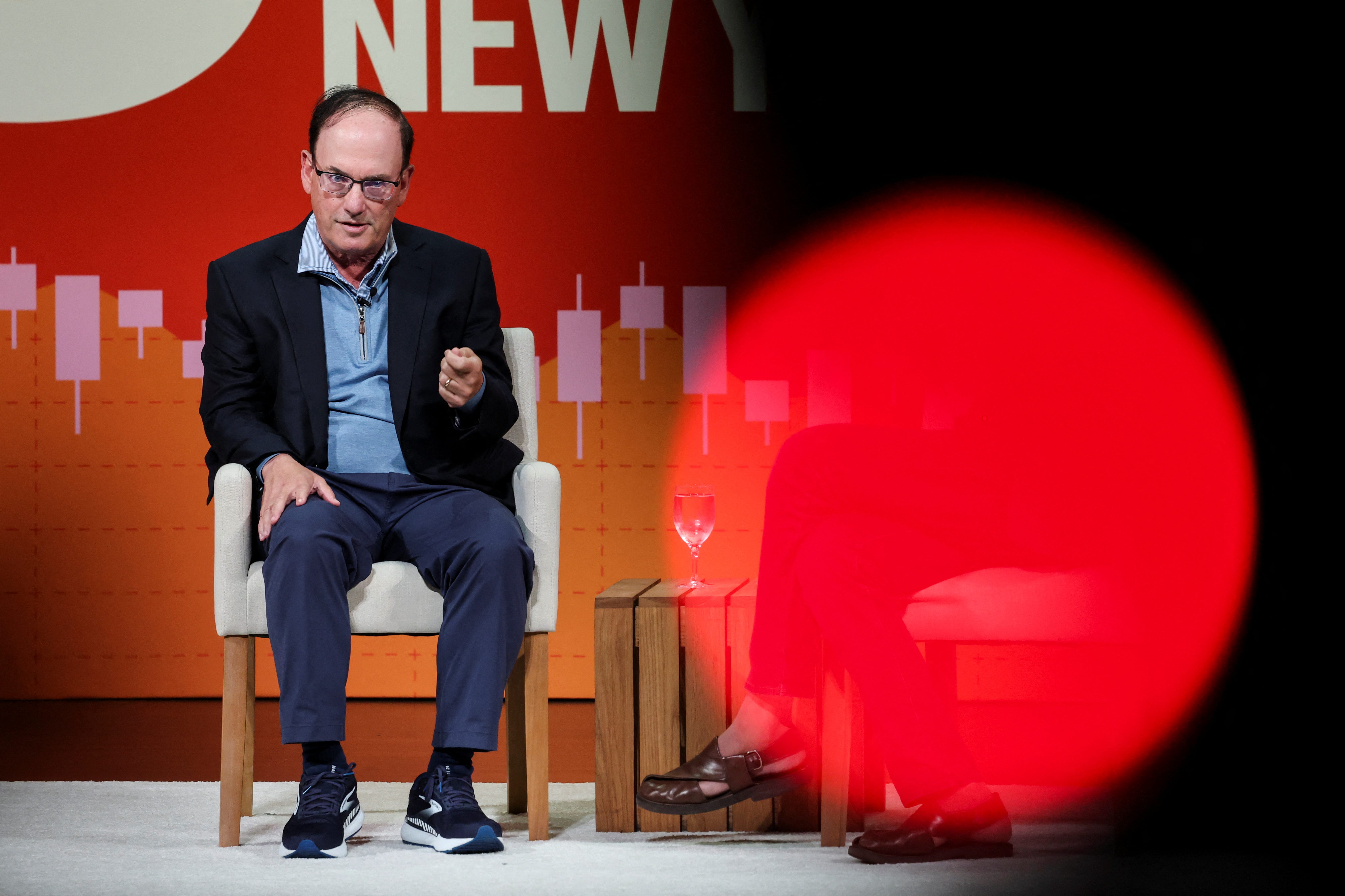 Point72 CEO Steve Cohen gestures on stage at the 2025 Sohn Conference.