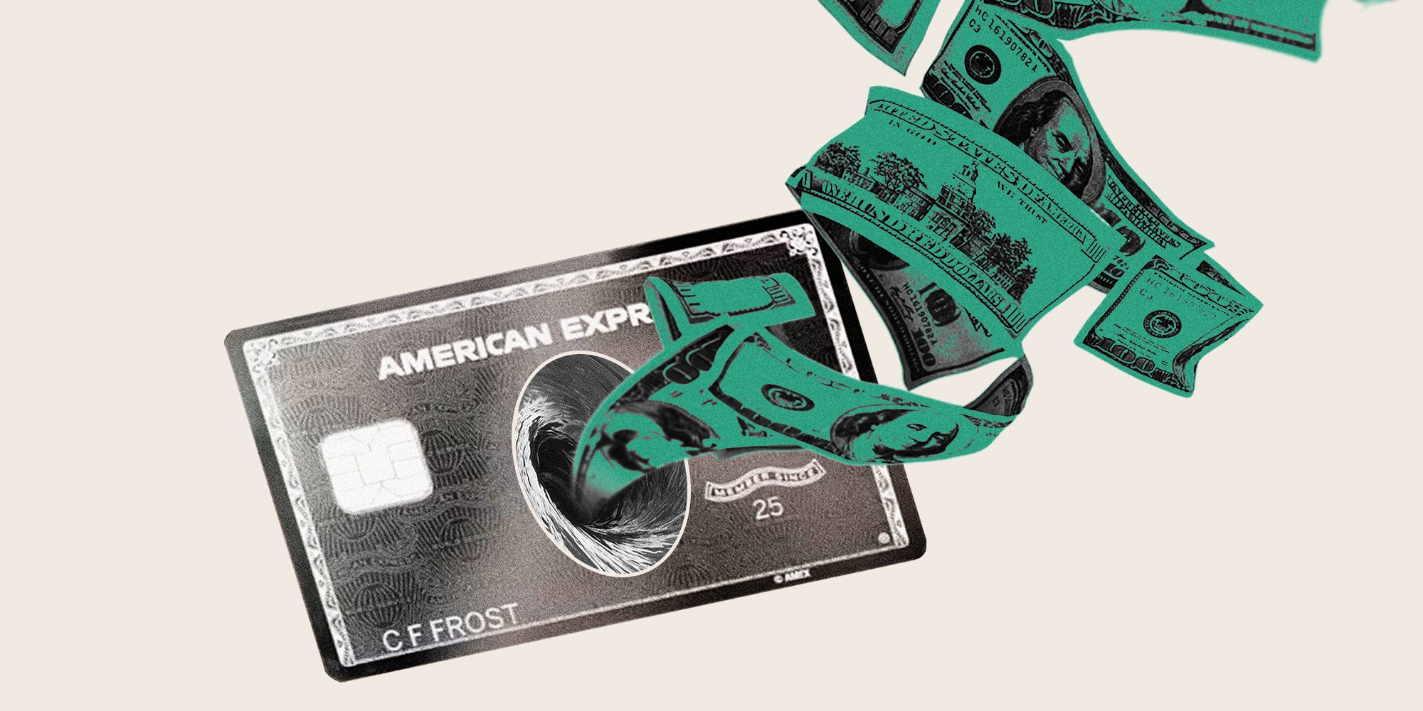 American Express card with a vortex sucking in money