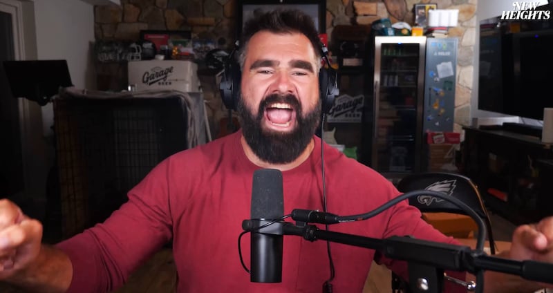 Jason Kelce Sends an Extremely Colorful Congratulations to Travis and Taylor Swift for Their Engagement