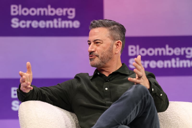 Comedian and TV producer Jimmy Kimmel speaks during the Bloomberg Screentime conference in Los Angeles on October 8, 2025. (Photo by Patrick T. Fallon / AFP) (Photo by PATRICK T. FALLON/AFP via Getty Images)