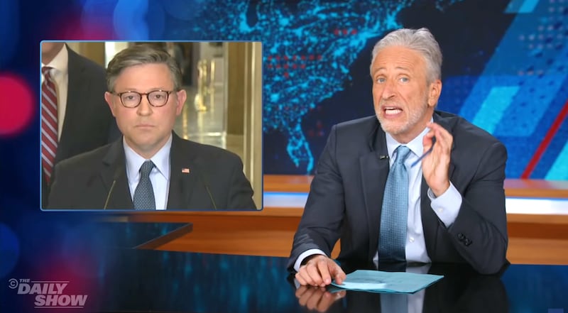 The Daily Show, Stewart responding to Mike Johnson's comments.