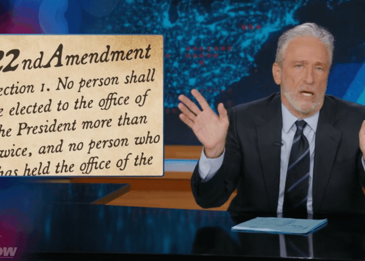 Jon Stewart Rings The Alarm Amid Trump Saying He’d “Love To” Run For Third Term: “He Already Has The Merch”