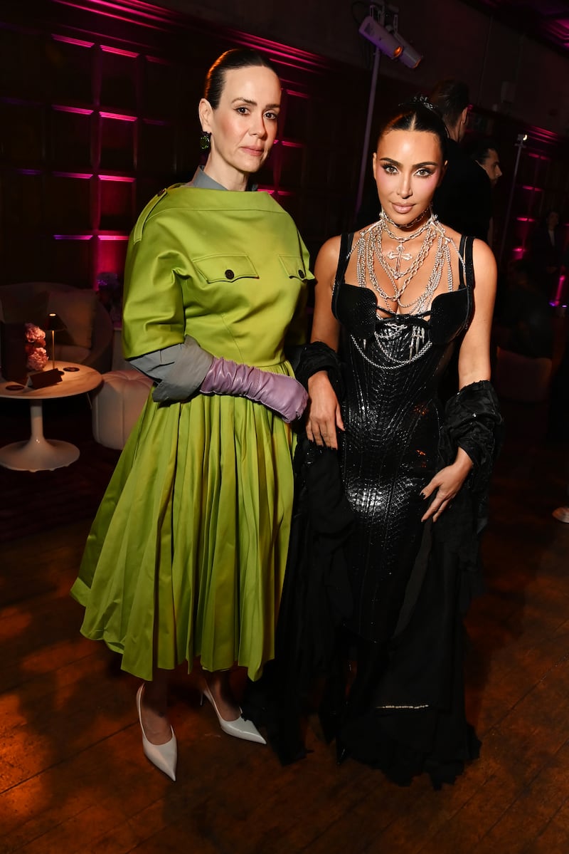 Sarah Paulson and Kim Kardashian at the after-party for the Disney+ London premiere of Hulu's 'All's Fair' on October 22, 2025.