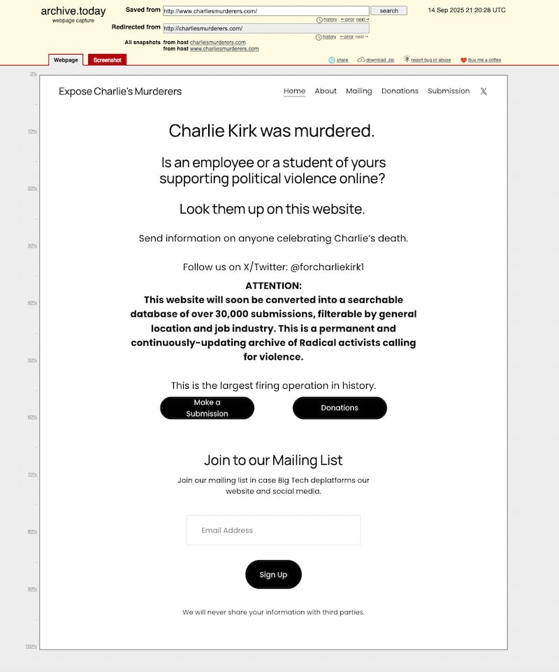 An archived version of charliesmurderers.com