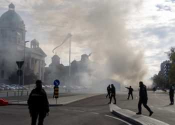 Man Is Shot and Tent Set on Fire Outside Serbia’s Parliament