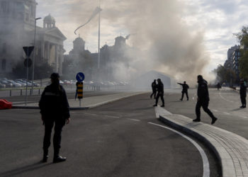 Man Is Shot and Tents Set on Fire Outside Serbia’s Parliament