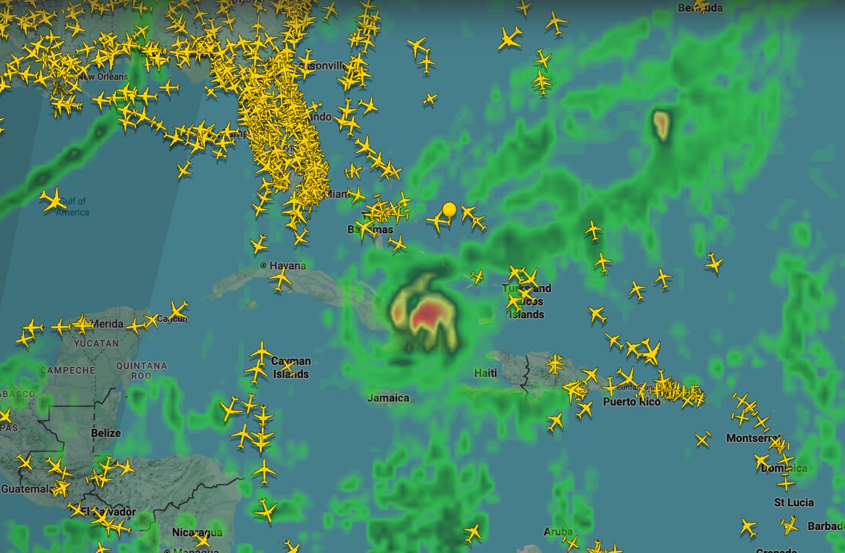 A map of the Caribbean shows flights avoiding Hurricane Melissa over Cuba on October 29, 2025