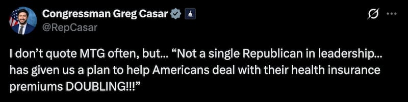 Tweet by Democratic Congressman Greg Casar.