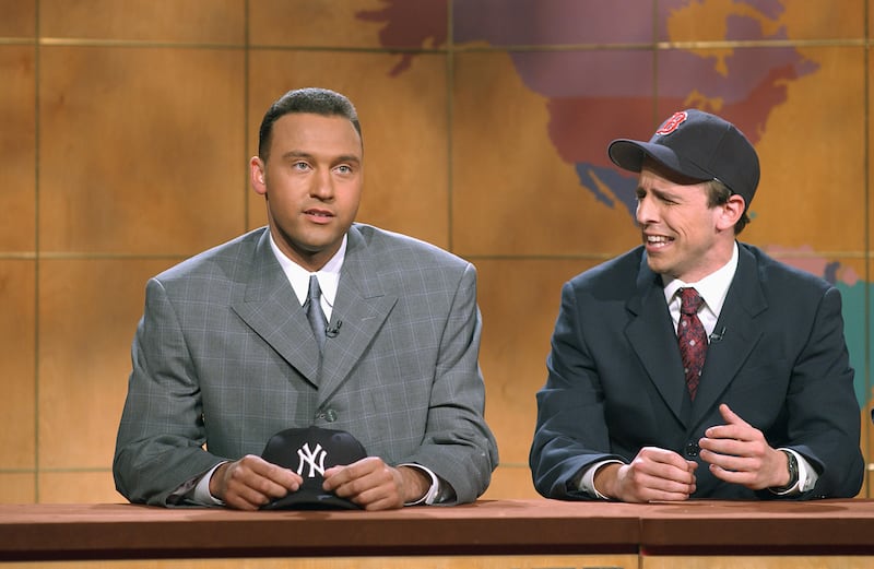Derek Jeter (left) and Seth Meyers (right)