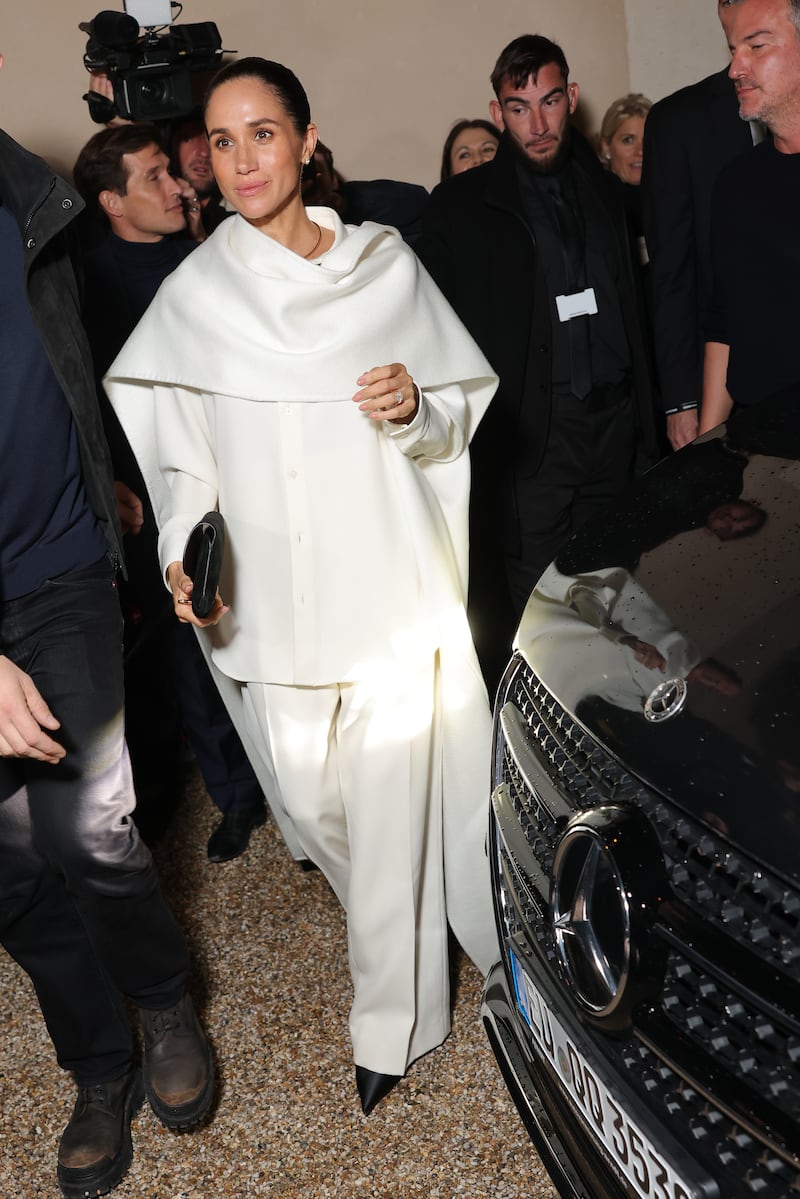 PARIS, FRANCE - OCTOBER 04: Meghan Markle, Duchess of Sussex attends the Balenciaga Womenswear Spring/Summer 2026 show as part of Paris Fashion Week on October 04, 2025 in Paris, France. (Photo by Arnold Jerocki/Getty Images for Balenciaga)