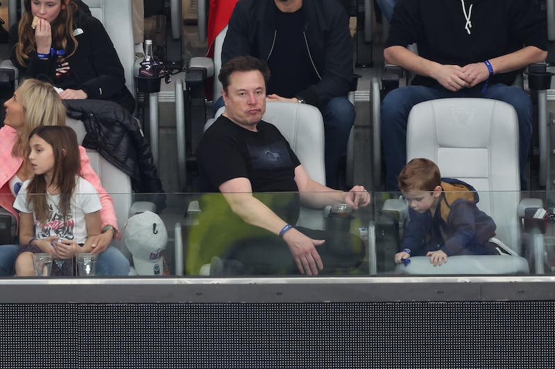 LAS VEGAS, NEVADA - FEBRUARY 11: CEO of Tesla Elon Musk looks on in the first half during Super Bowl LVIII between the San Francisco 49ers and Kansas City Chiefs at Allegiant Stadium on February 11, 2024 in Las Vegas, Nevada.