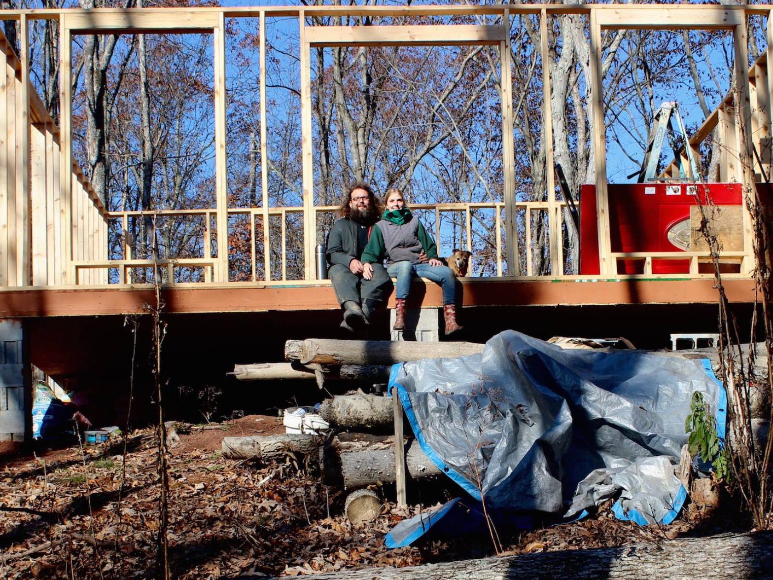 The writer and her partner building a cabin in rural West Virginia.