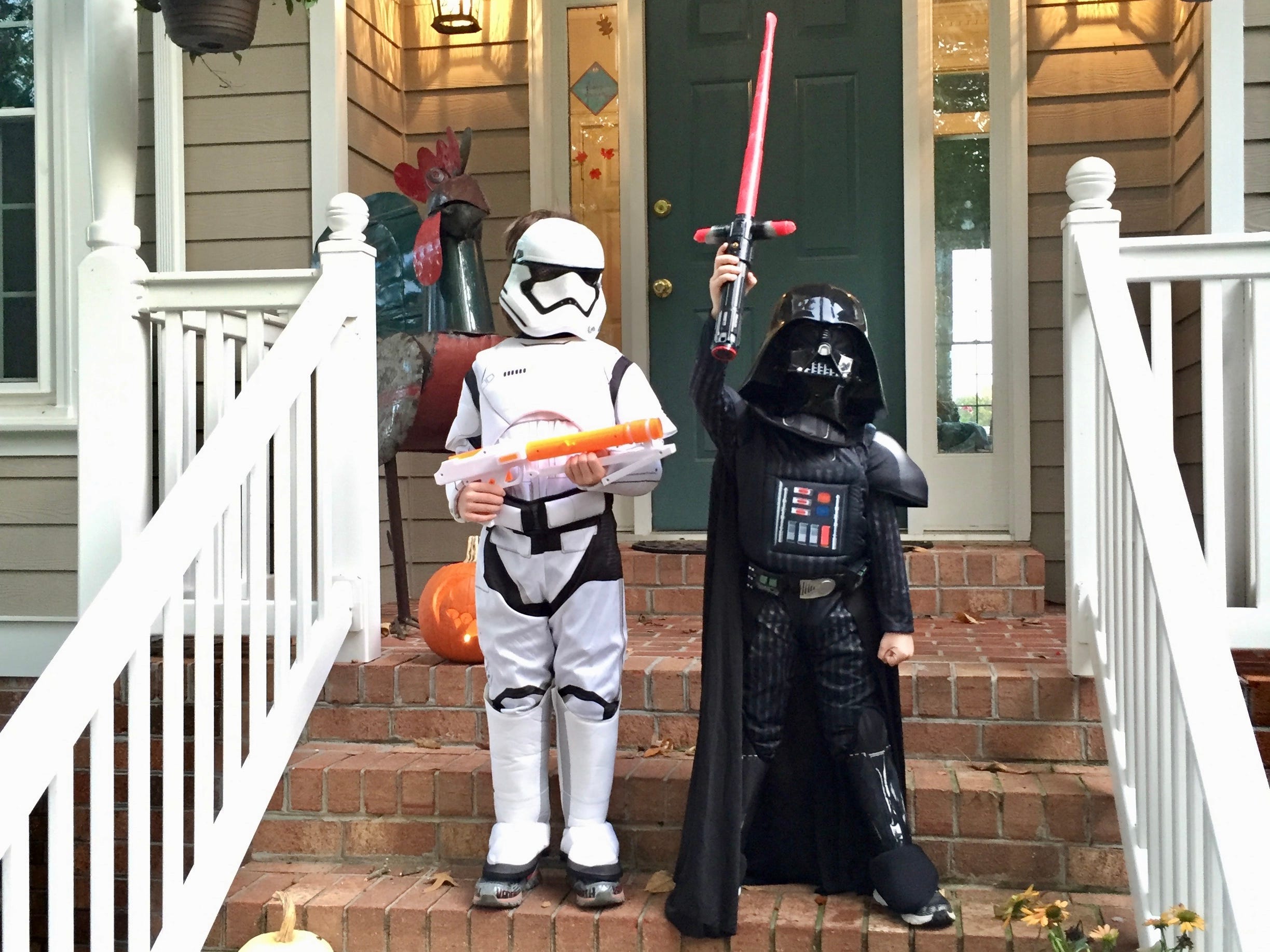 The author's two kids dressed as Darth Vader and a Stormtrooper on Halloween in 2016.