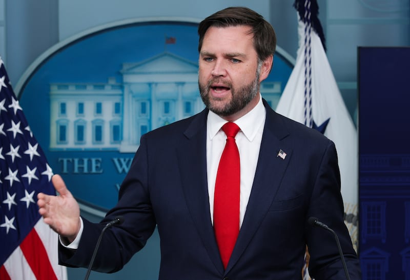 Vice President JD Vance speaks during the daily press briefing in the Brady Press Briefing Room at the White House on October 01, 2025 in Washington, DC.