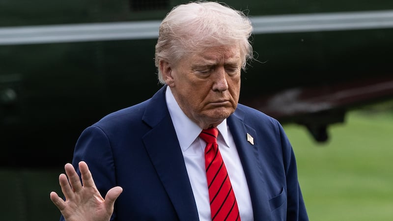 President Donald Trump, pictured on October 10, 2025 returning to the White House, announced 100 percent tariffs on Chinese goods and new export controls on "critical software."