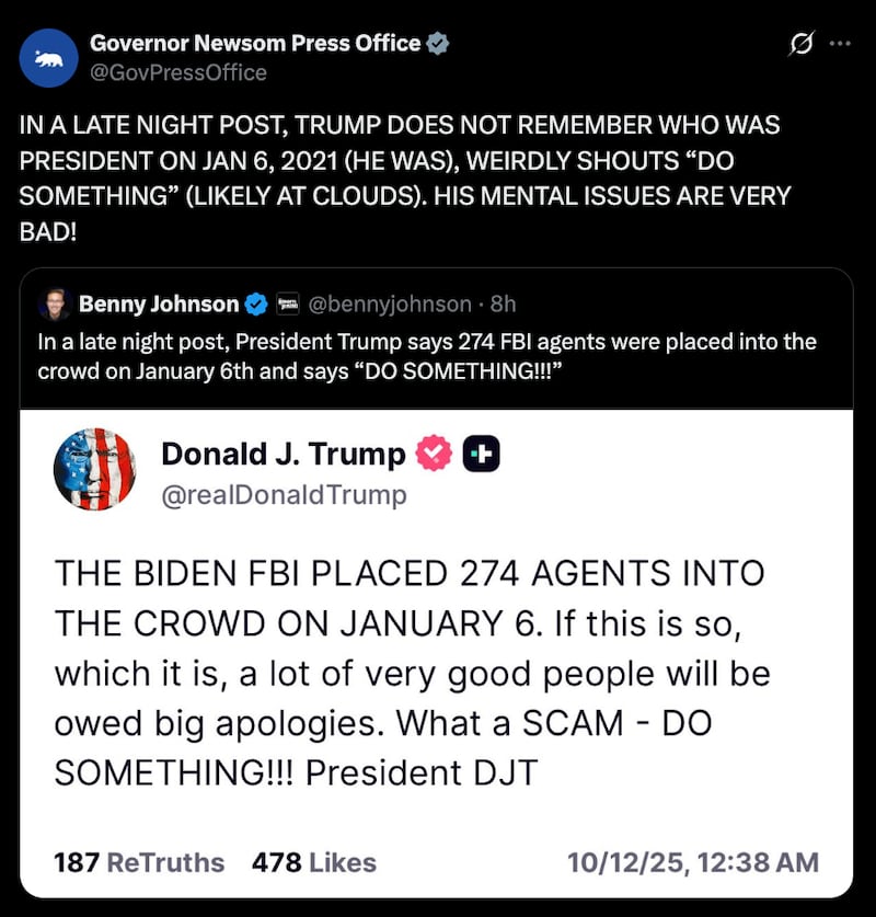 Newsom's jab at Trump.