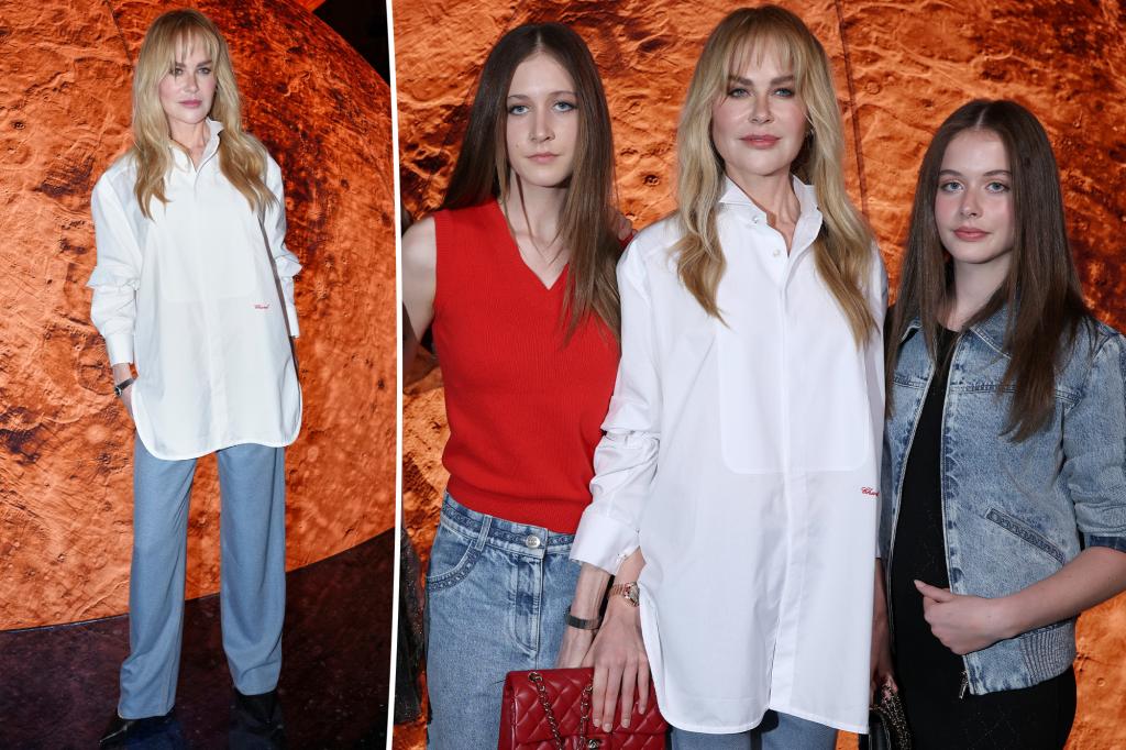Nicole Kidman debuts breakup bangs and coordinates with daughters Sunday Rose and Faith Margaret at Chanel fashion show
