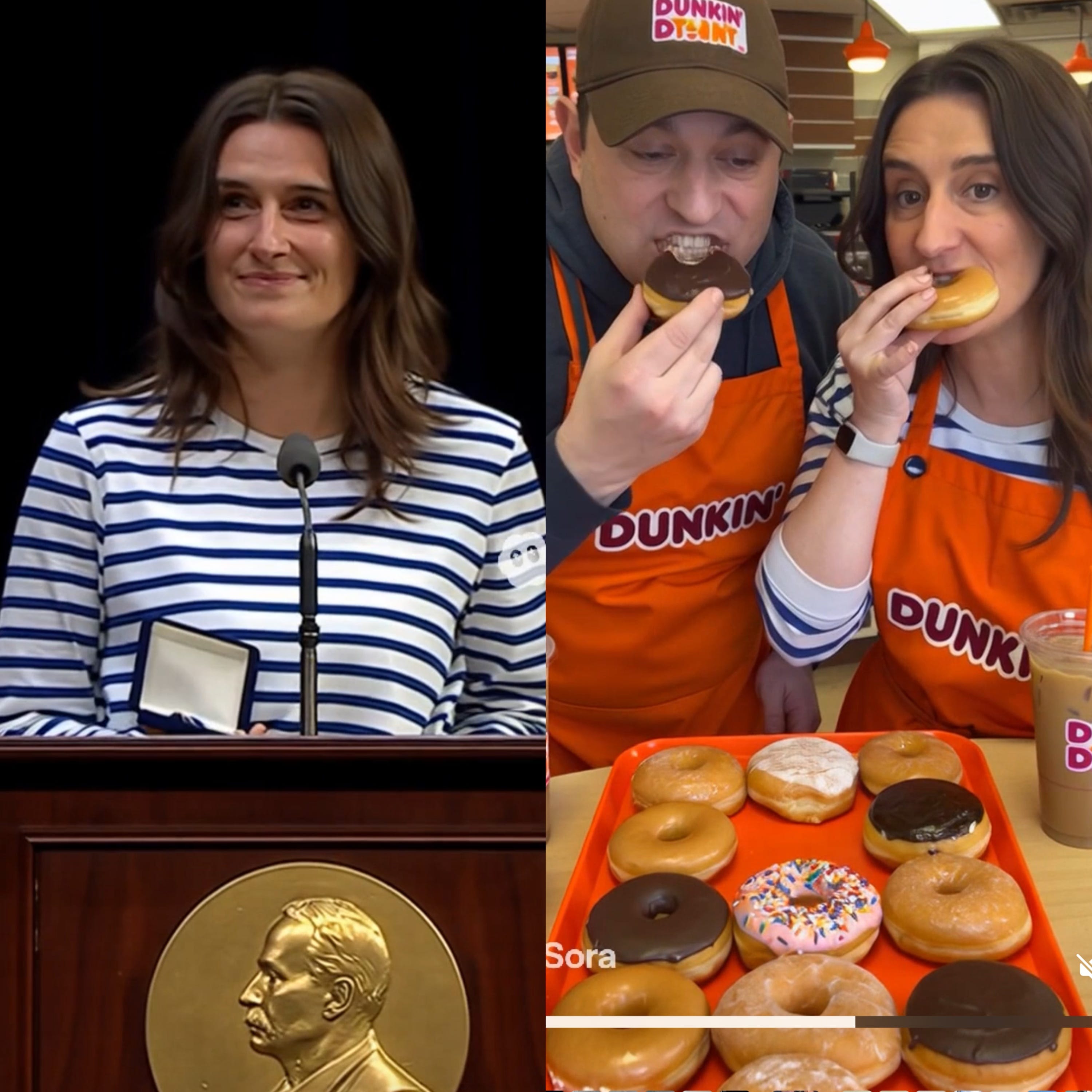 winning a prize, eating a donut