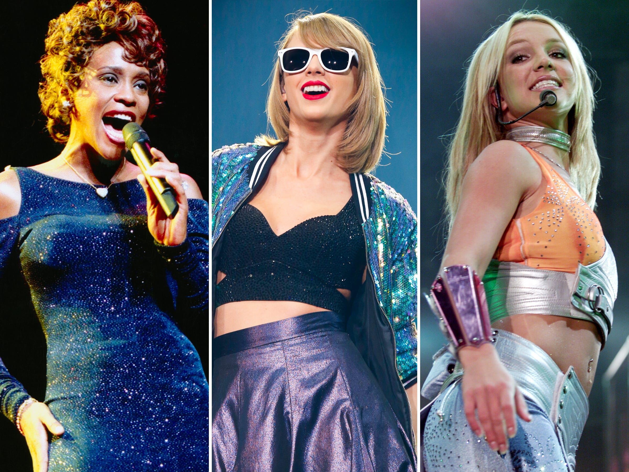 Whitney Houston, Taylor Swift, and Britney Spears.