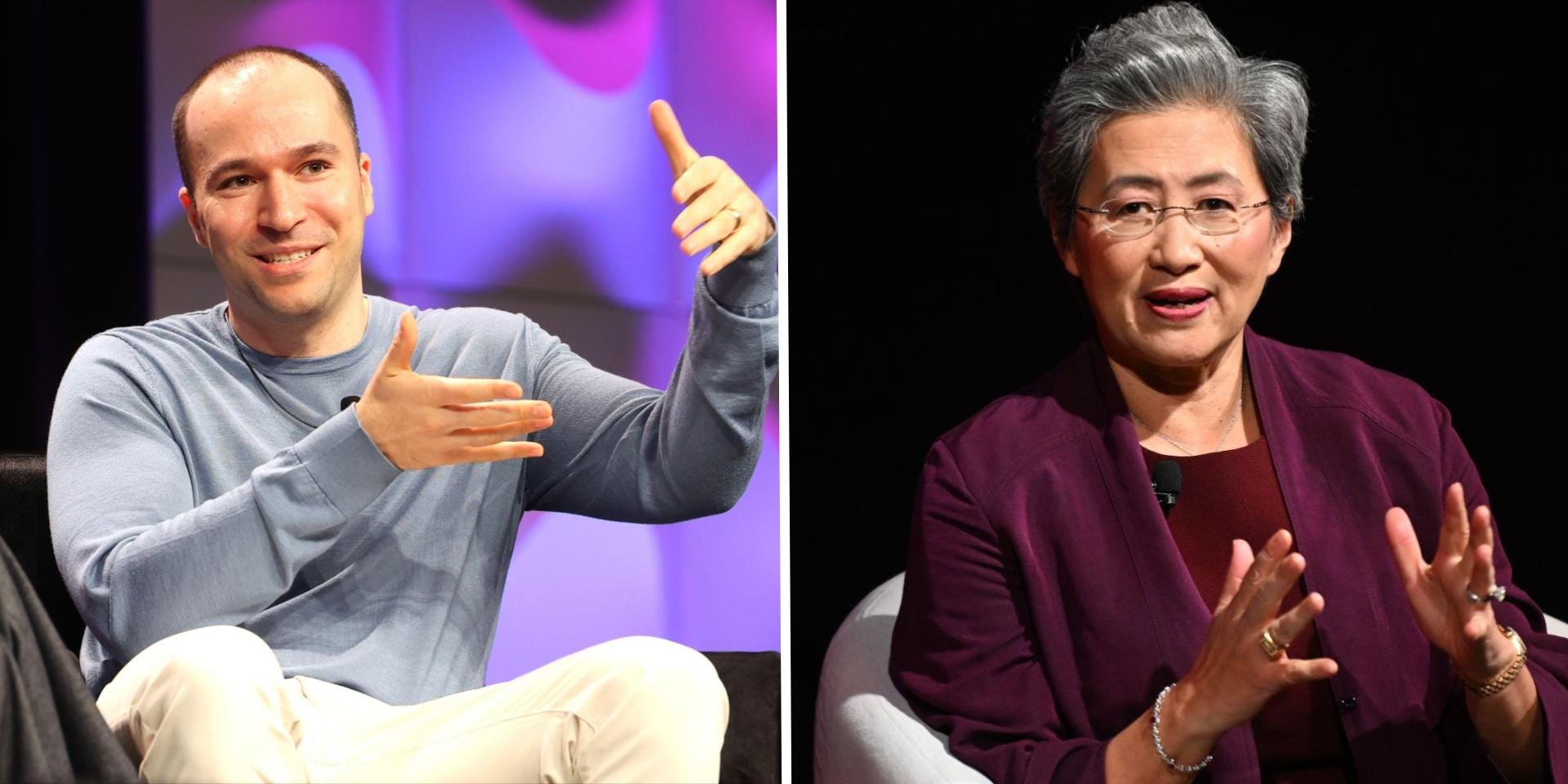 A composite photo of OpenAI President Greg Brockman and AMD CEO Lisa Su.