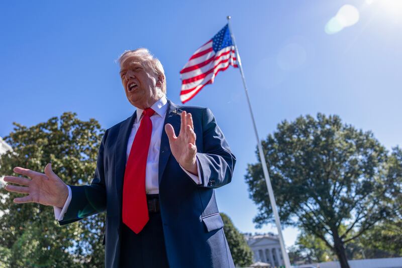 President Donald Trump talks to the media on the south lawn of the White House on October 5, 2025 in Washington, D.C.