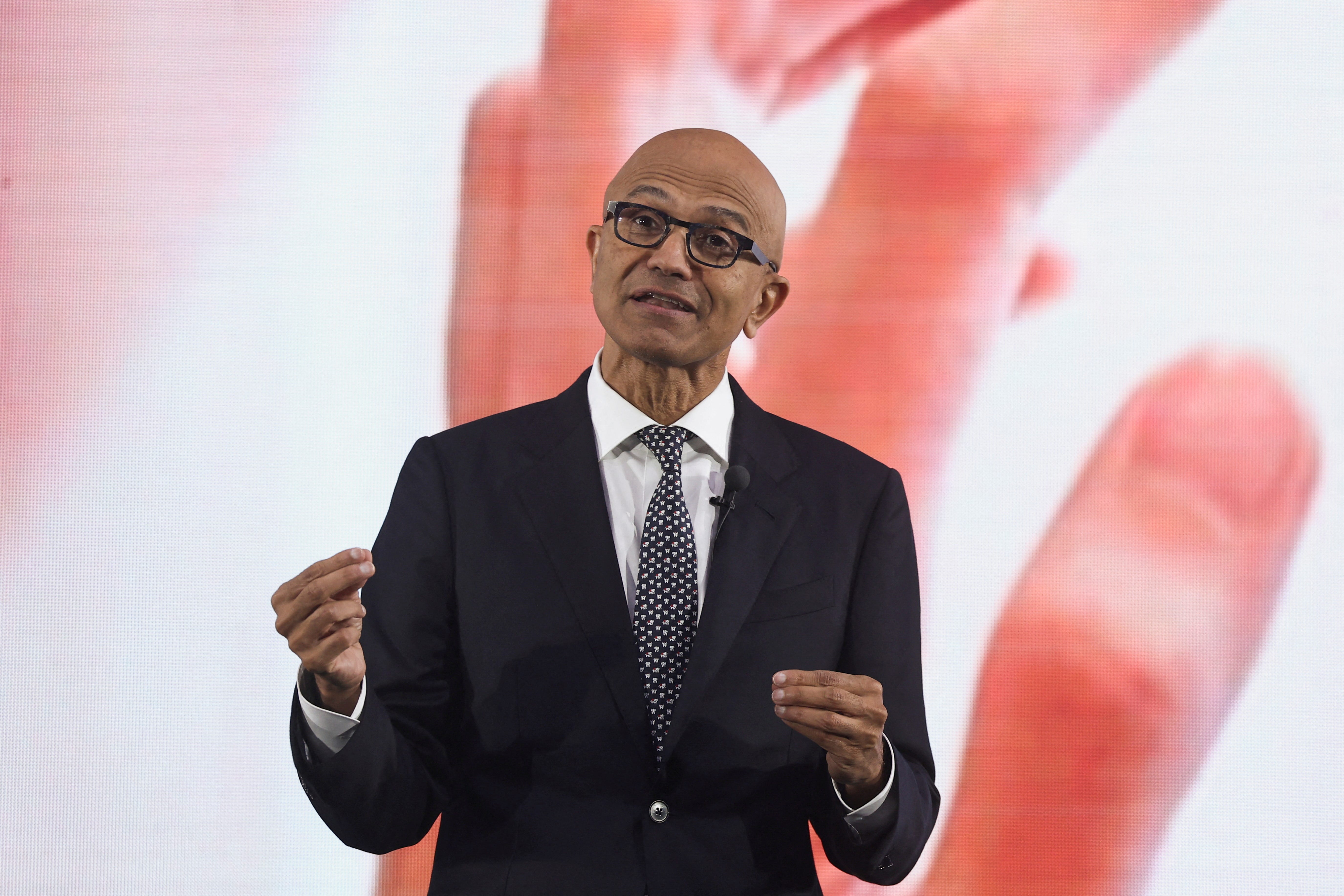 Microsoft CEO Satya Nadella speaks during the