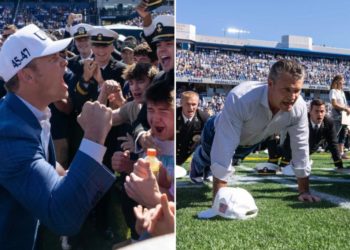 Pete Hegseth helps set world record at Navy football game for most people doing pushups at same time