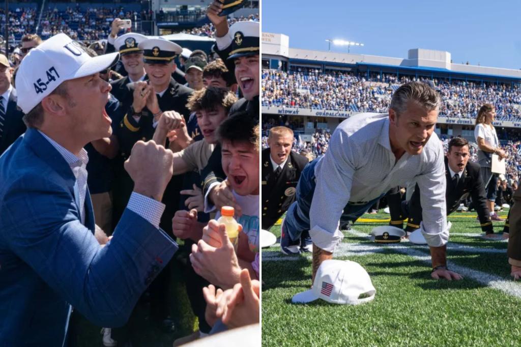 Pete Hegseth helps set world record at Navy football game for most people doing pushups at same time