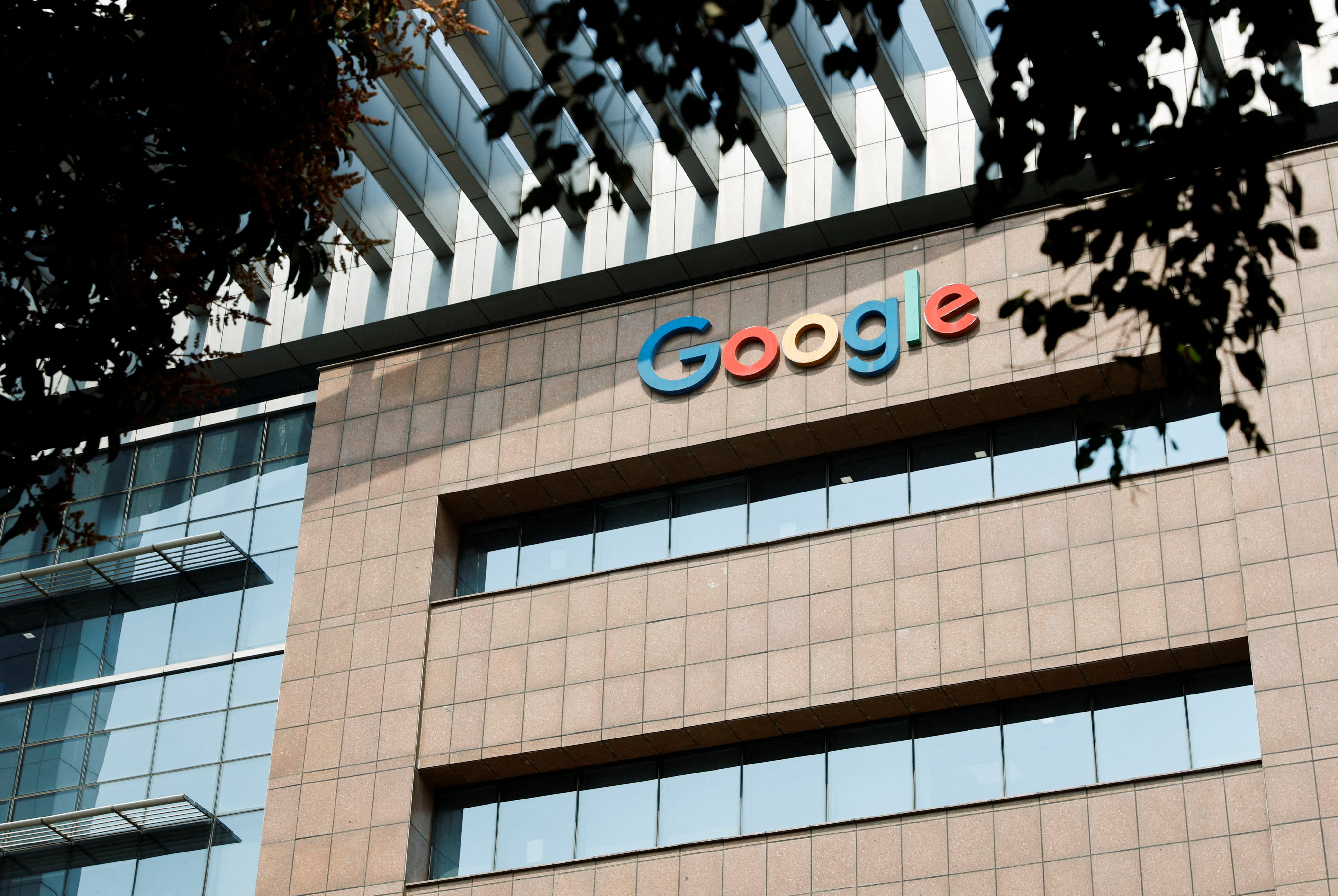 A logo of Google is seen on its office building