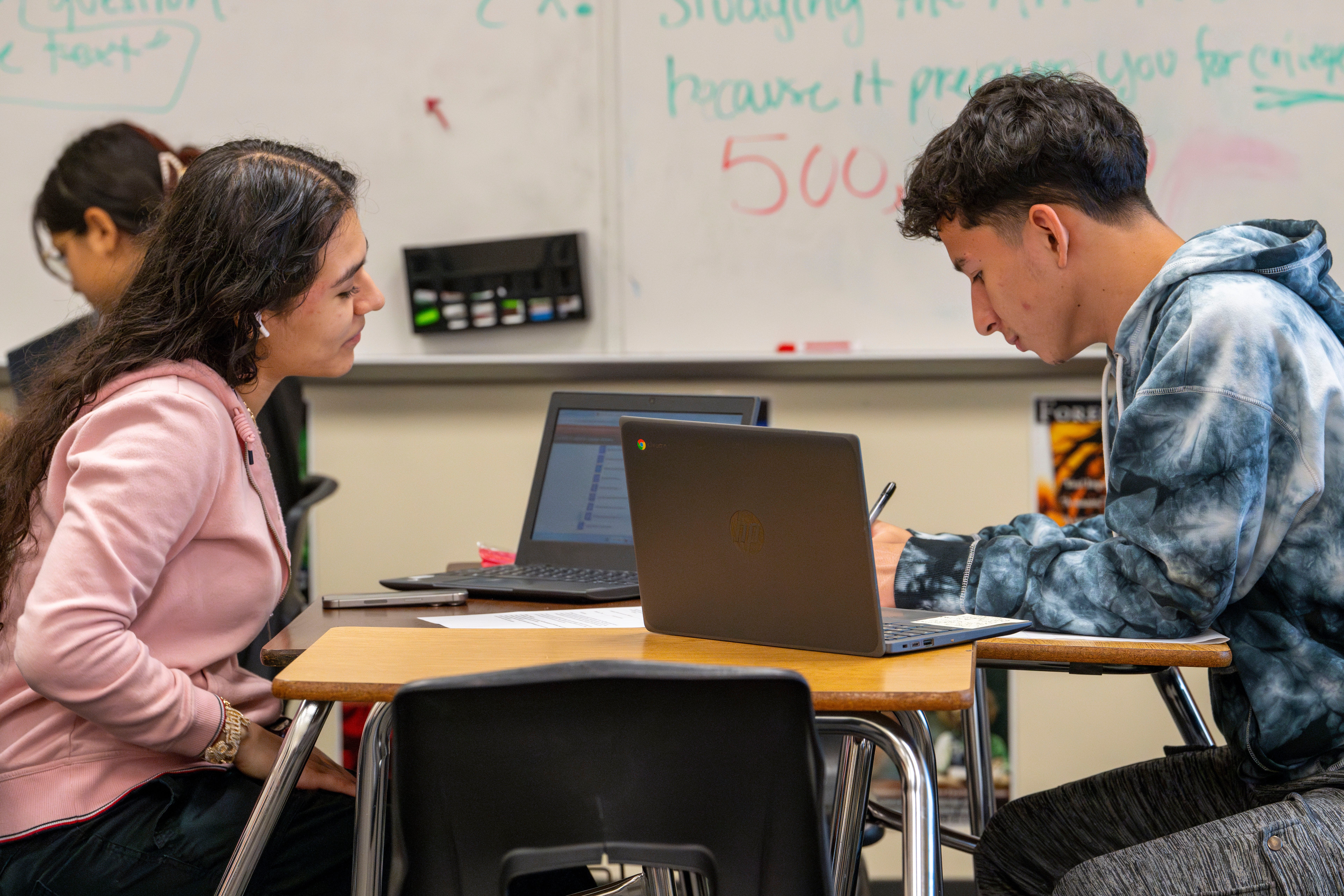 Hastings High School students use CollegeSpring software to complete practice test exercises in English vocabulary in Houston, on March 26, 2025