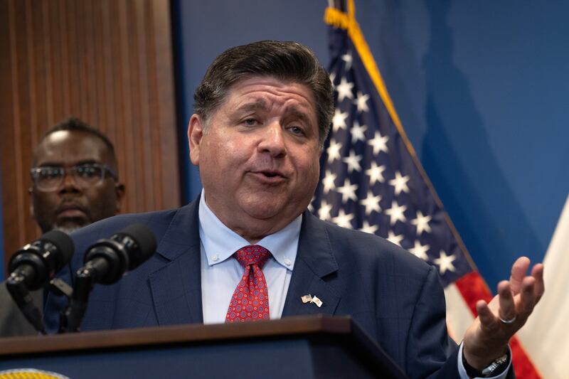 Governor JB Pritzker speaks to the press