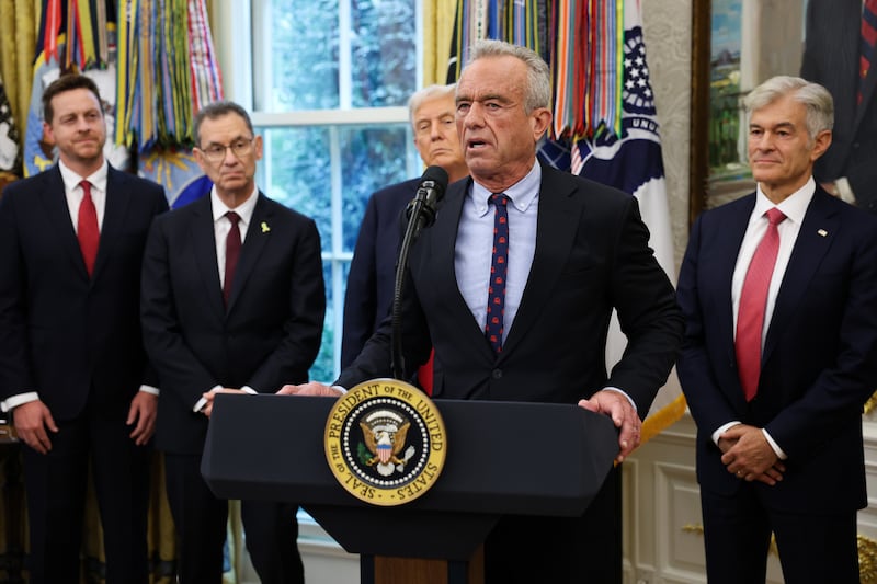 RFK Jr. speaking to reporters in the Oval Office.