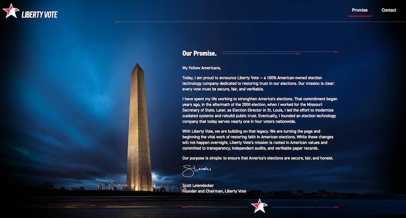 Visitors to the Dominion Voting Systems website are now greeted with this message from its new owner.