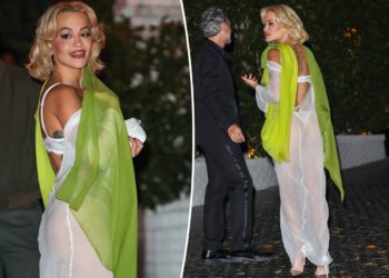 Rita Ora lets her lace lingerie play peekaboo in sheer white dress