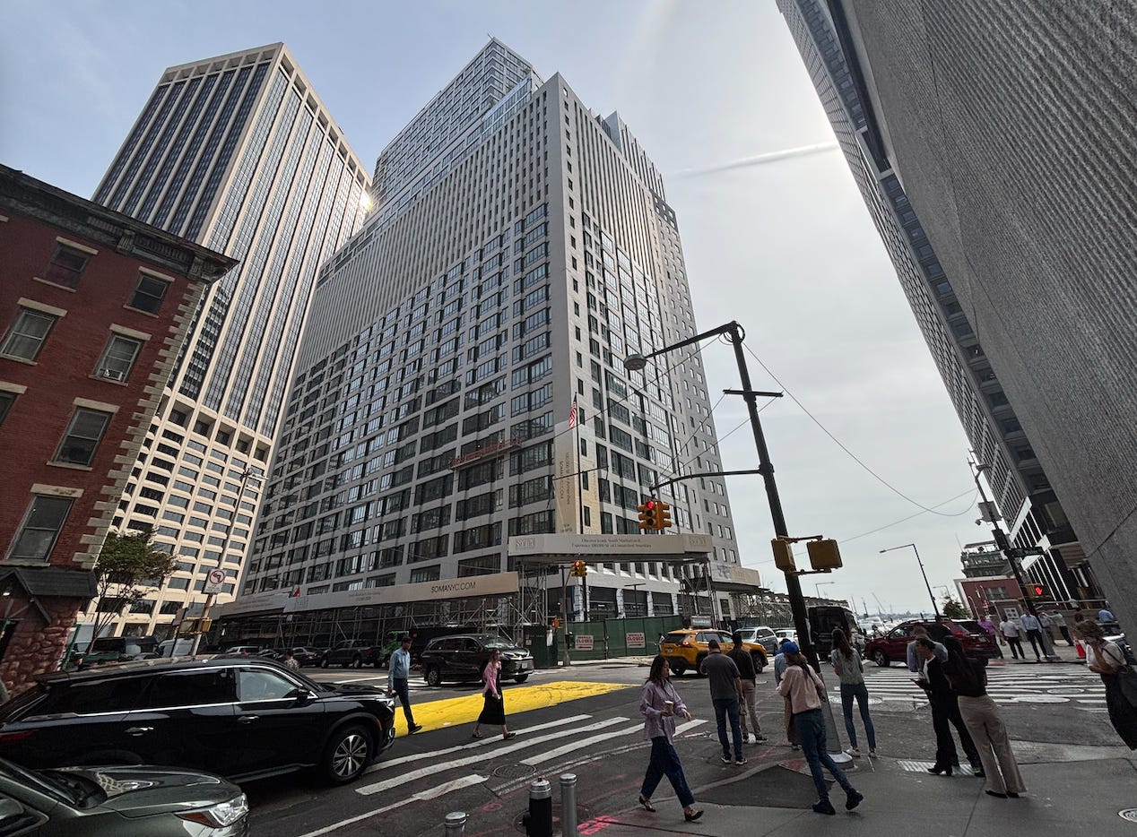 The exterior of 25 Water Street, a former office building converted into apartments, in New York City's Financial District.