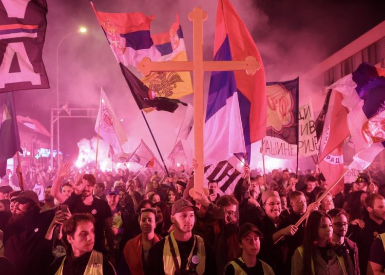 Serbia youth lead thousands on march for weekend rally marking canopy collapse last year, in photos