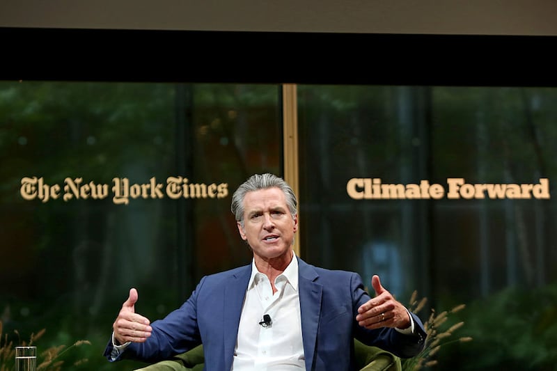 Governor Gavin Newsom speaks onstage during the NYT Climate Forward 2025 at The Times Center on September 24, 2025 in New York City.
