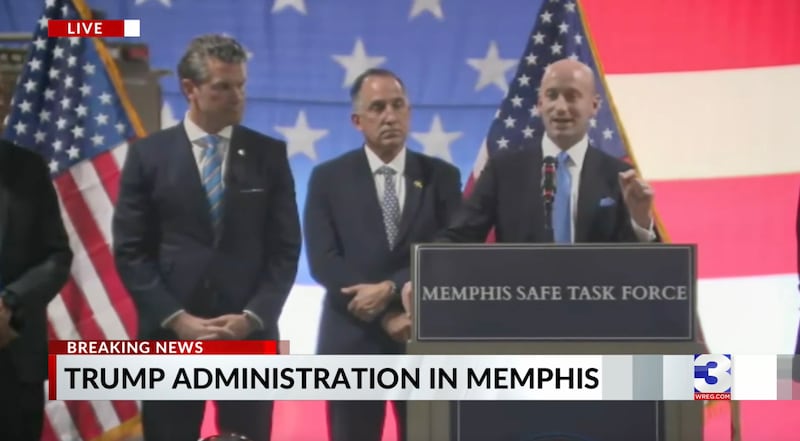 Stephen Miller and Pete Hegseth address local police in Memphis.