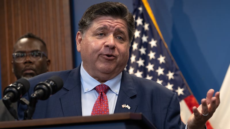 Governor JB Pritzker speaks to the press