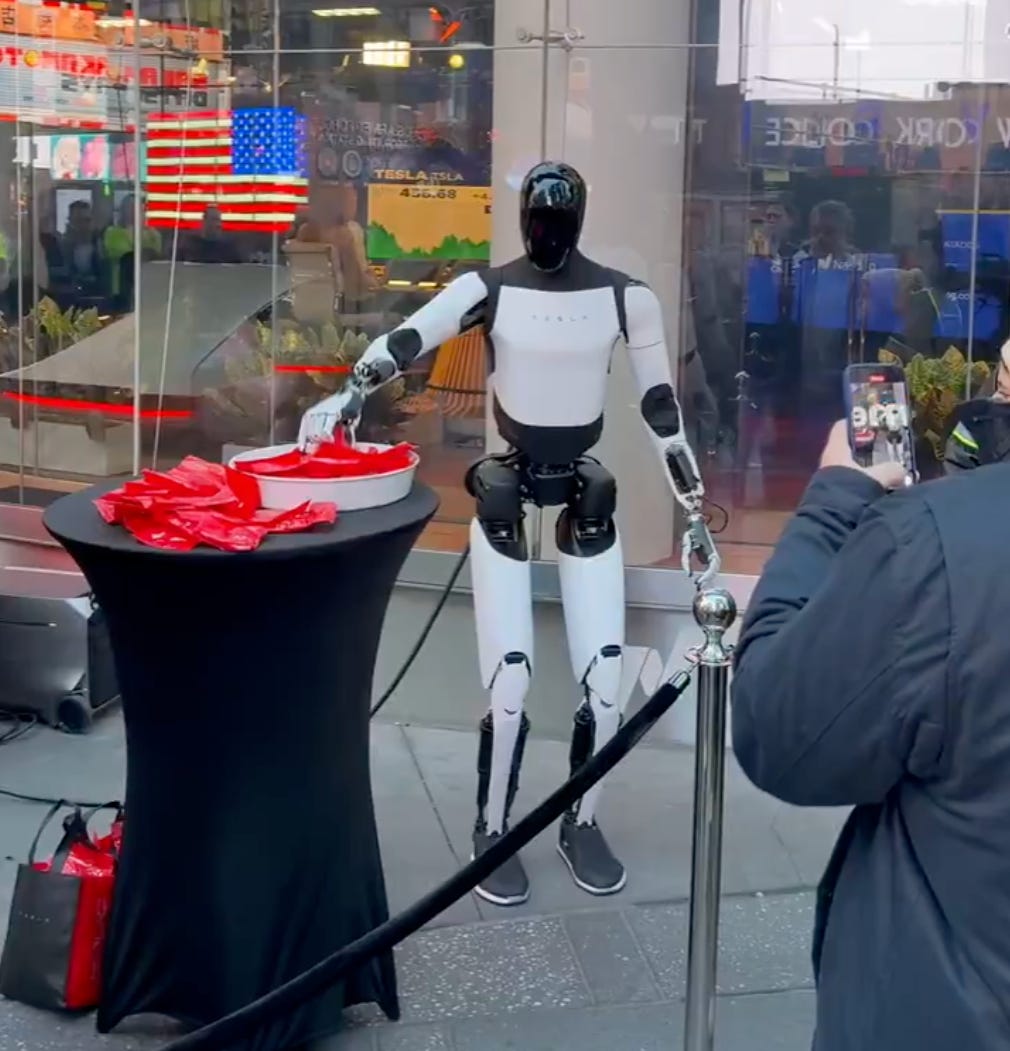 Tesla's Optimus Robot is pictured in New York City.